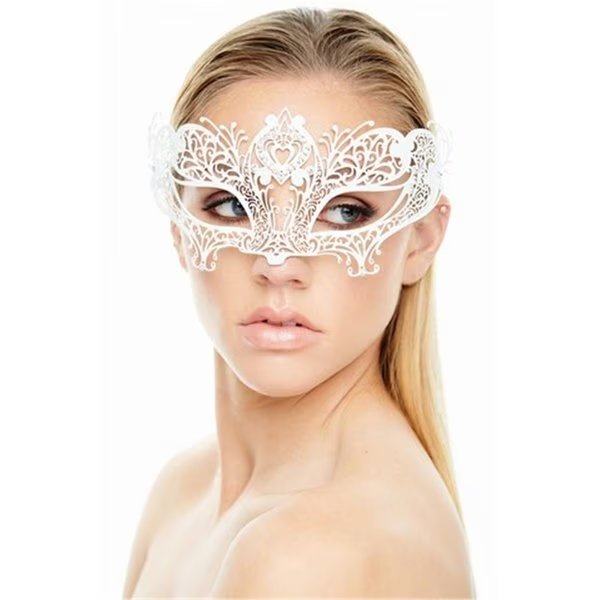 White with Clear Rhinestones Classic Royal Masquerade Mask One Size, Kayso, Mfr#: BD006WH